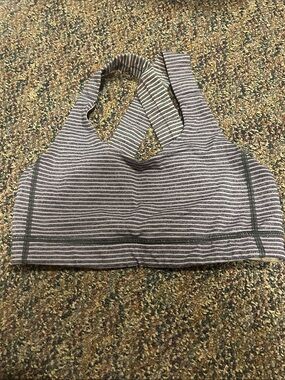 lululemon athletica Striped Pink and Gray Crossback Sports Bra